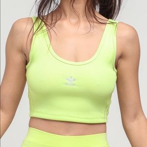 Adidas lime green ribbed crop tank